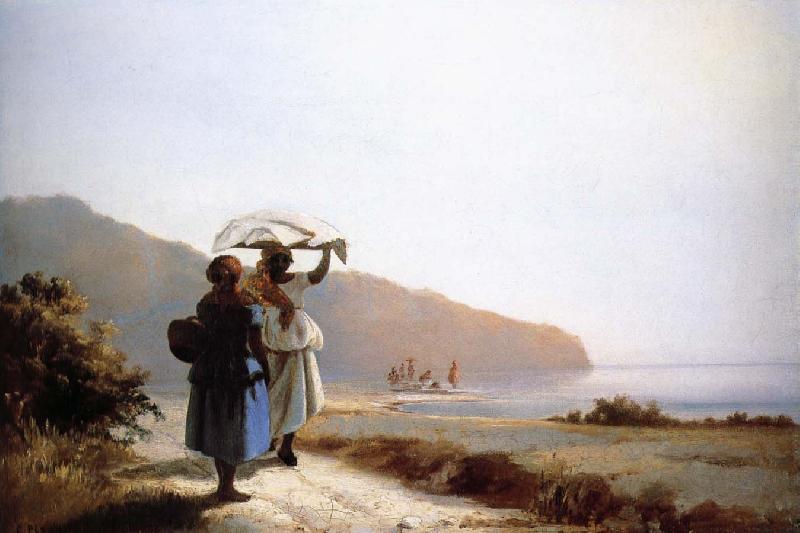  Two women talking to the seaside